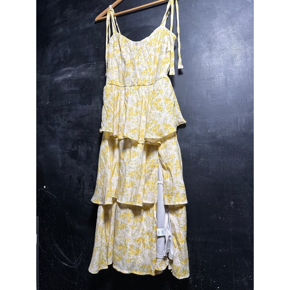 Altar'd State Yellow Floral Midi Dress with Tie Straps - Picture 4 of 7